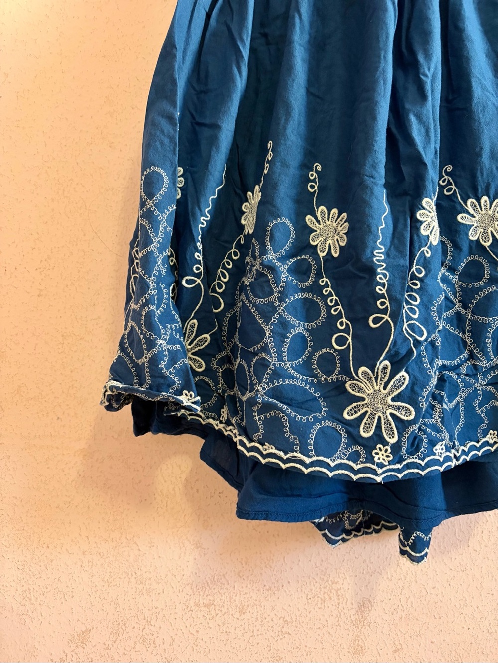 Urban Outfitters 100% Cotton Deep V-Neck Embroidered Puff Sleeve Babydoll Dress - Picture 3 of 8